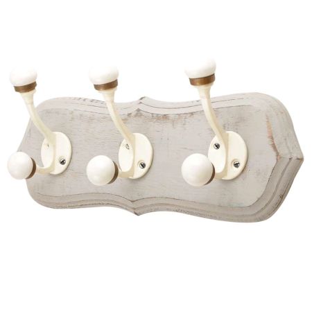 Grey Cream Double Loop Ceramic Iron Wooden Hooks